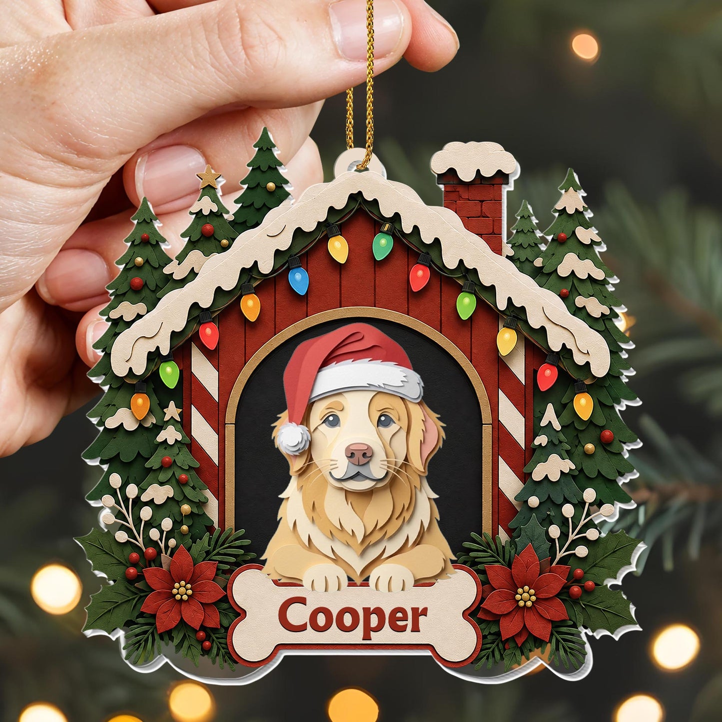 Our Beloved Dog Always Part Of The Family In Christmas Dog House - Personalized Custom Acrylic Ornament, Christmas Gift - PET187_ACO
