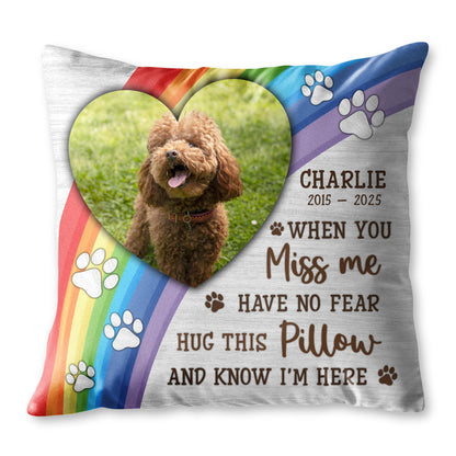When You Miss Me Hug This Pillow, Paws and Rainbow Heart