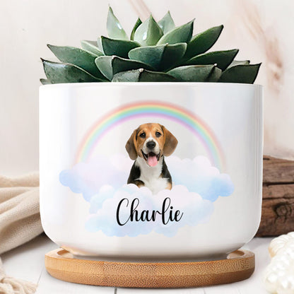 Customize With Your Pet's Name, Dog, Rainbow And Clouds - Personalized Ceramic Plant Pot - PME033_CEP