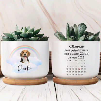 Customize With Your Pet's Name, Dog, Rainbow And Clouds - Personalized Ceramic Plant Pot - PME033_CEP