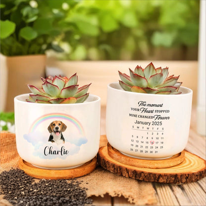 Customize With Your Pet's Name, Dog, Rainbow And Clouds - Personalized Ceramic Plant Pot - PME033_CEP