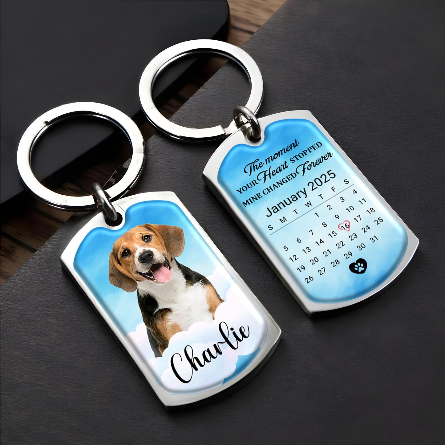 Le moment où ton cœur s'est arrêté, le mien a changé à jamais, empreinte de chien et de patte - Porte-clés personnalisé - PME033_KCH