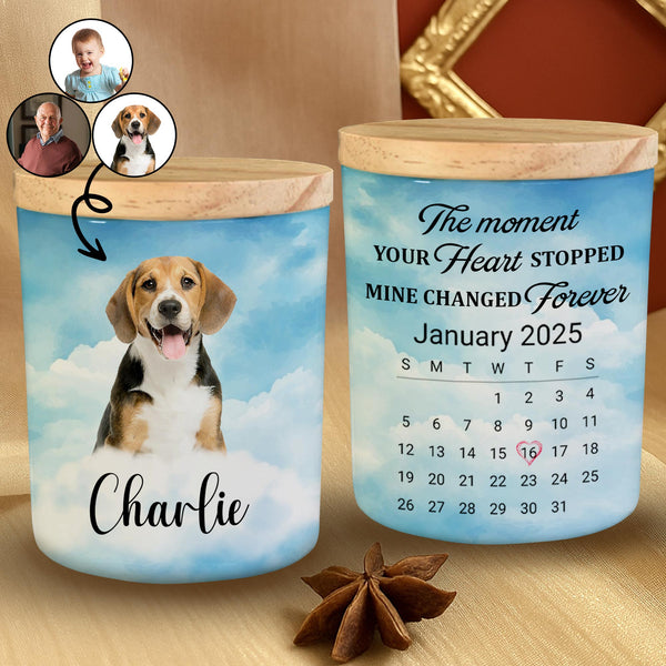 Le moment où ton cœur s'est arrêté, le mien a changé à jamais, chien et calendrier - Pot en verre personnalisé avec LED - PME033_LEJAR