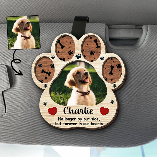 No Longer By Our Side, But Forever In Our Hearts, Paw Prints and Dog - Personalized Custom Shaped Car Visor Clip - PME035_VIS