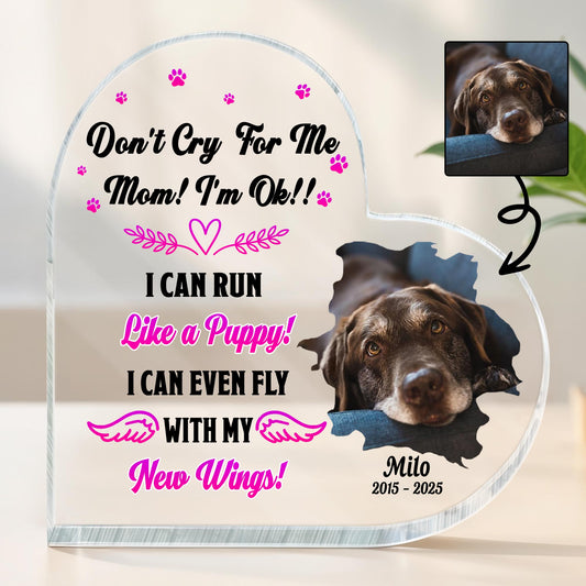 Don't Cry For Me Mom, Wings And Paws Heart Plaque