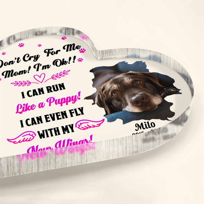 Don't Cry For Me Mom, Wings And Paws Heart Plaque