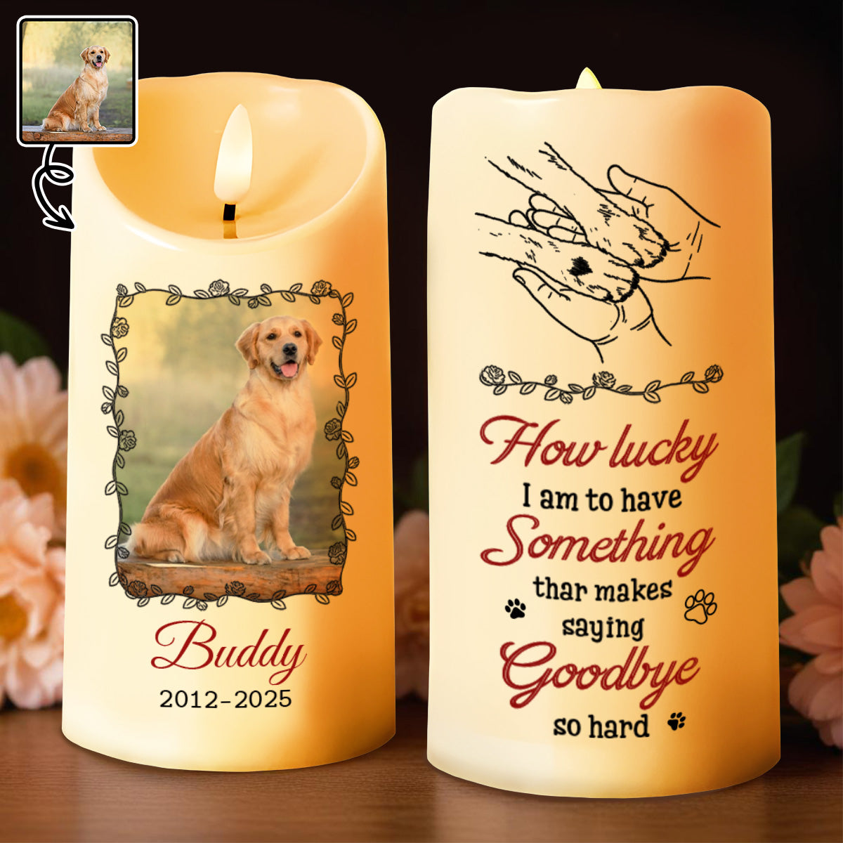 How Lucky I Am, Dog And Paws Memorial Candle