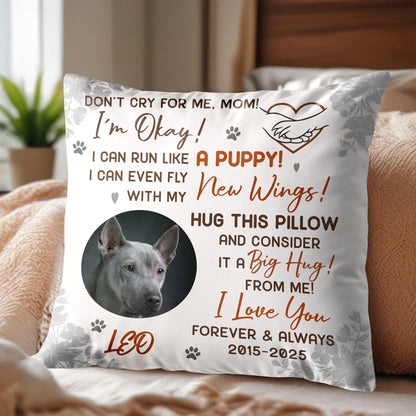 Don't Cry For Me Mom, I'm Okay! Wings Big Hug Dog Pillow