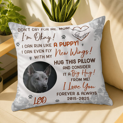 Don't Cry For Me Mom, I'm Okay! Wings Big Hug Dog Pillow