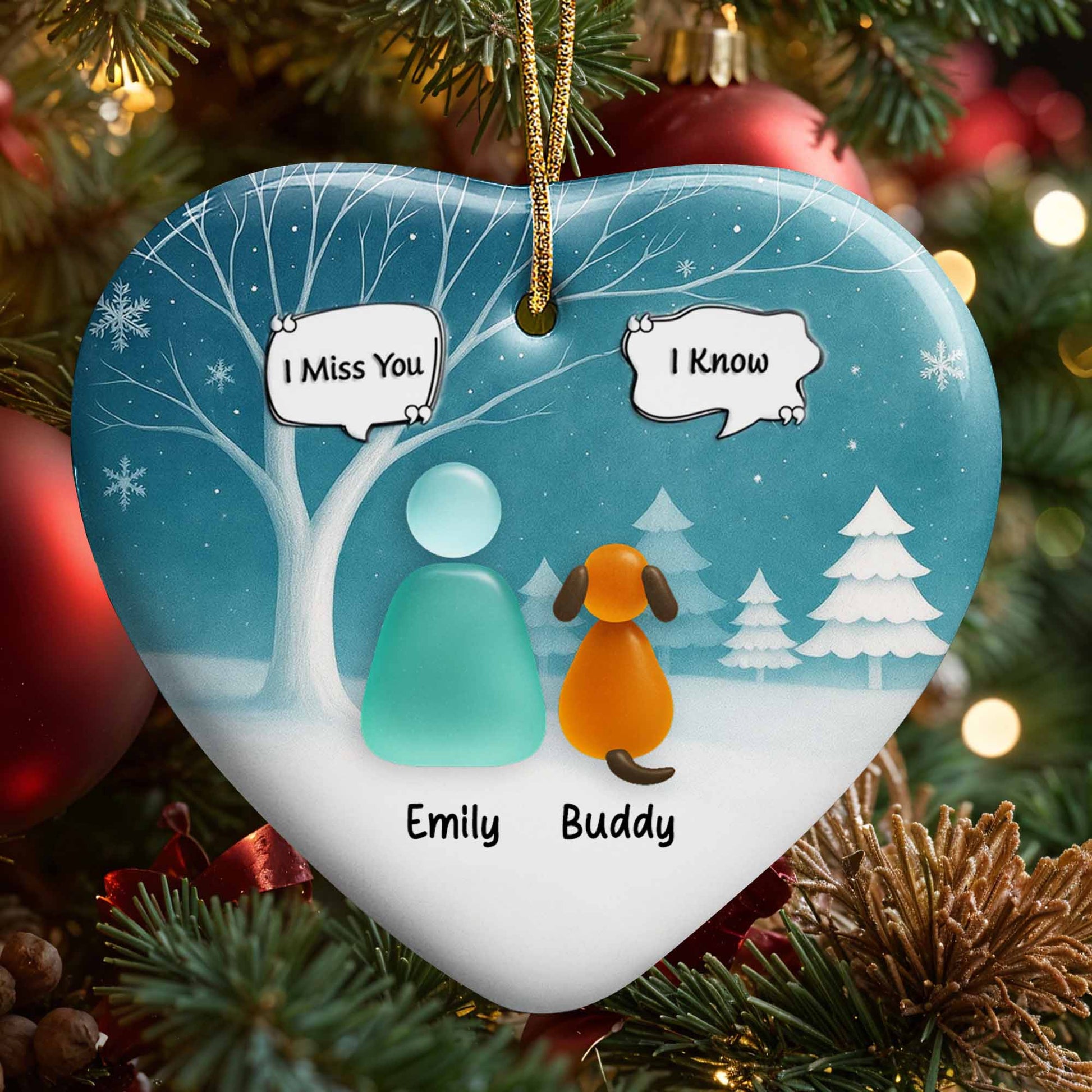 I Miss You I Know With Snowy Trees And Dog