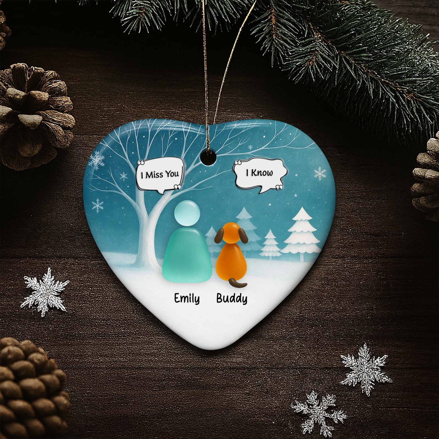 I Miss You I Know With Snowy Trees And Dog