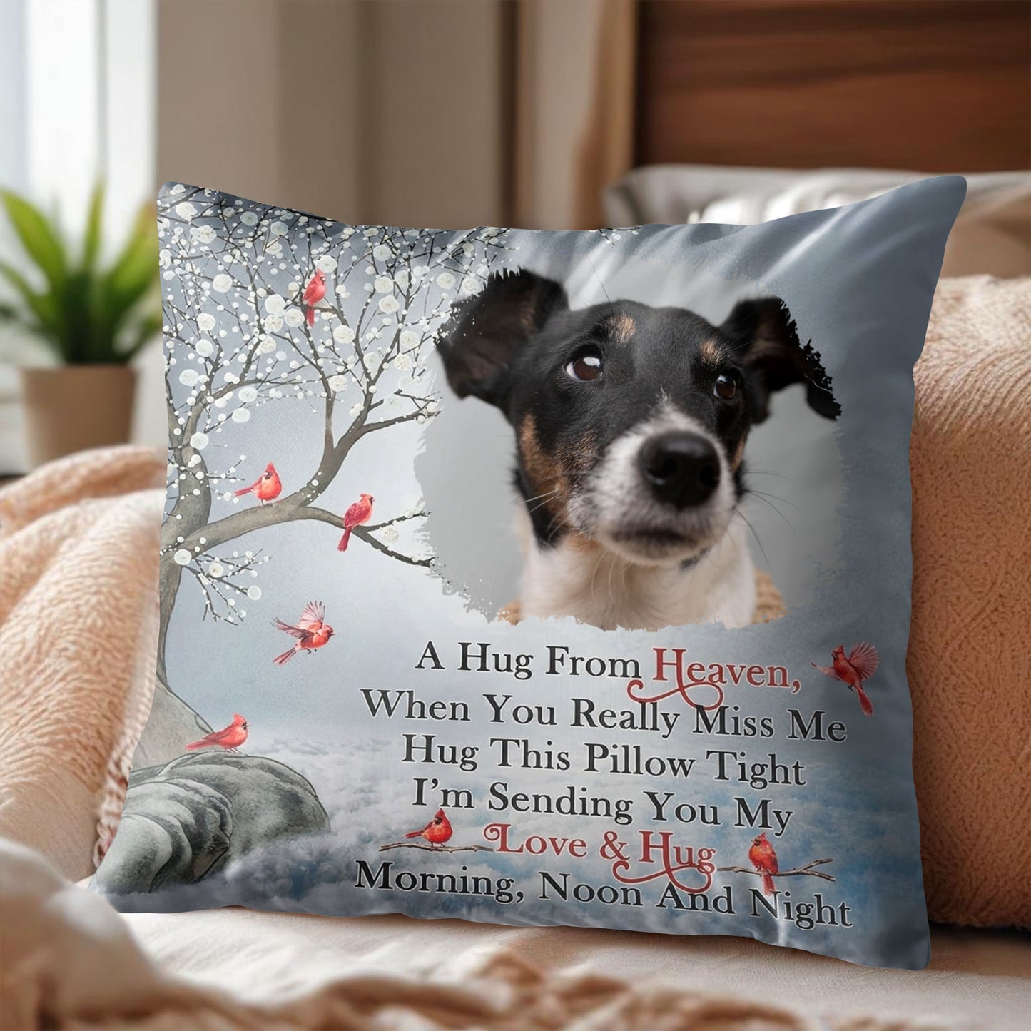 A Hug From Heaven, Pillow With Dog And Birds