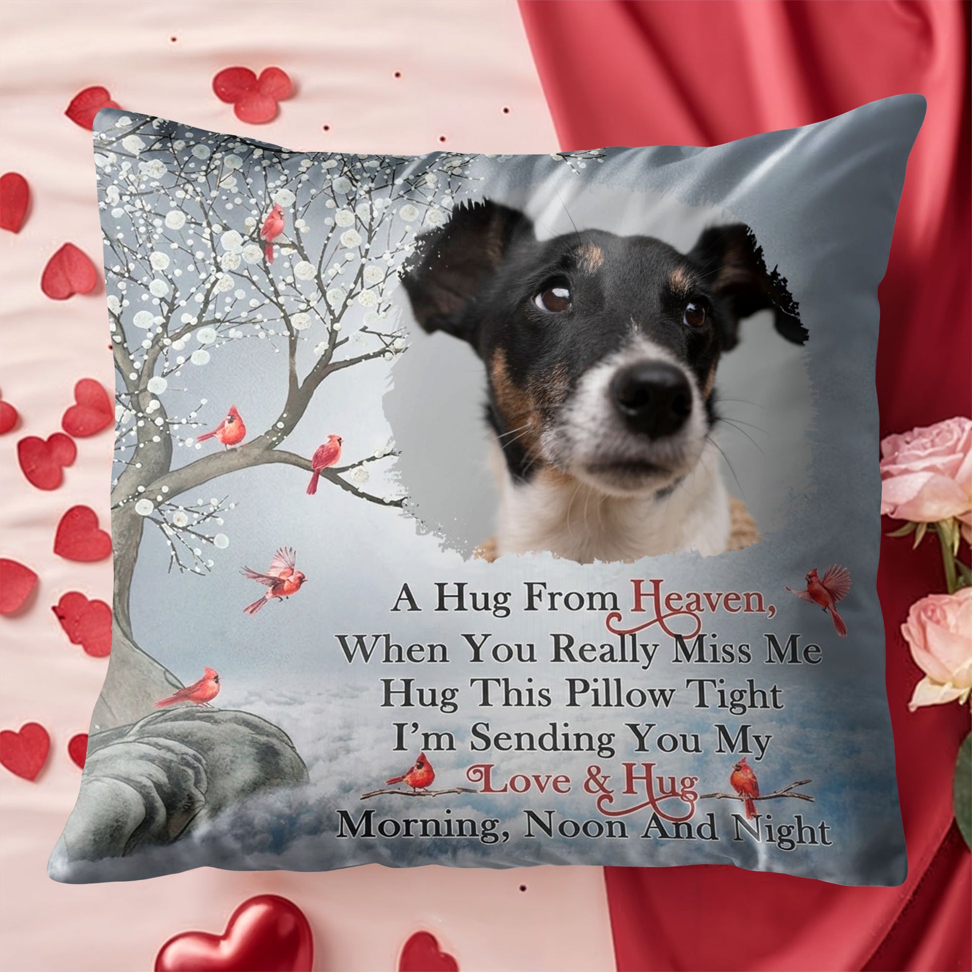 A Hug From Heaven, Pillow With Dog And Birds