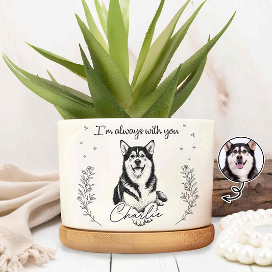 I'm Always With You Husky Dog And Flowers - Personalized Ceramic Plant Pot - PME170_CEP