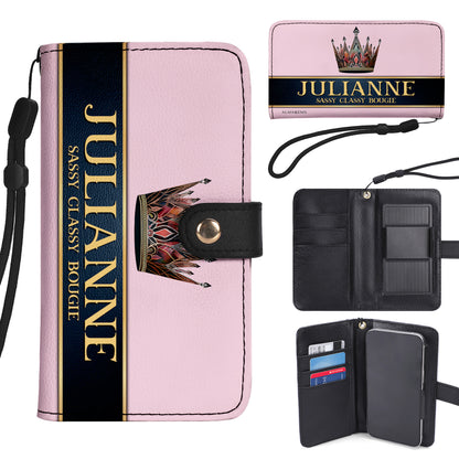 Portefeuille en cuir personnalisé Queen Pink pour téléphone - Q02PPW