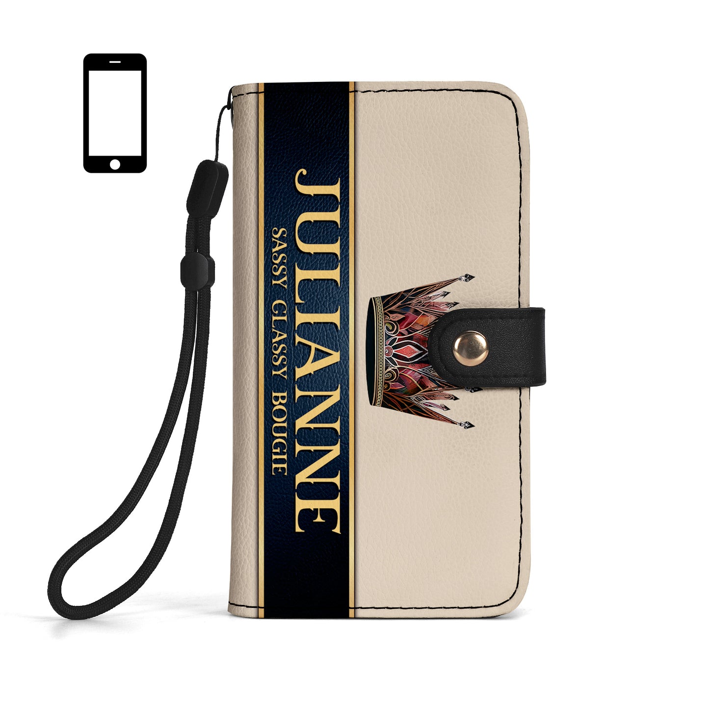 Queen Beige - Cartera de cuero personalizada para teléfono - Q02BGPW