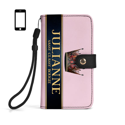 Portefeuille en cuir personnalisé Queen Pink pour téléphone - Q02PPW