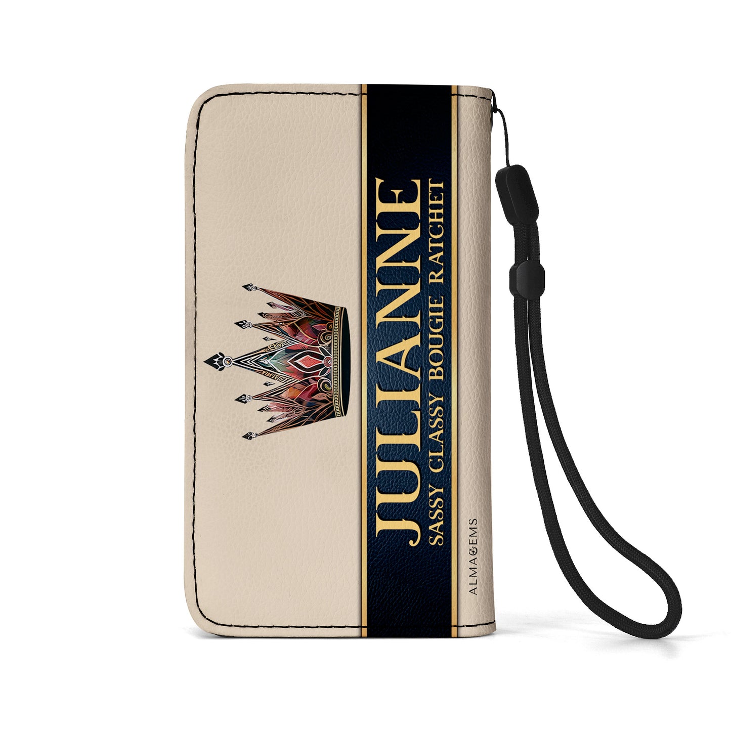 Queen Beige - Cartera de cuero personalizada para teléfono - Q02BGPW