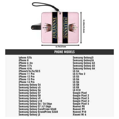 Portefeuille en cuir personnalisé Queen Pink pour téléphone - Q02PPW