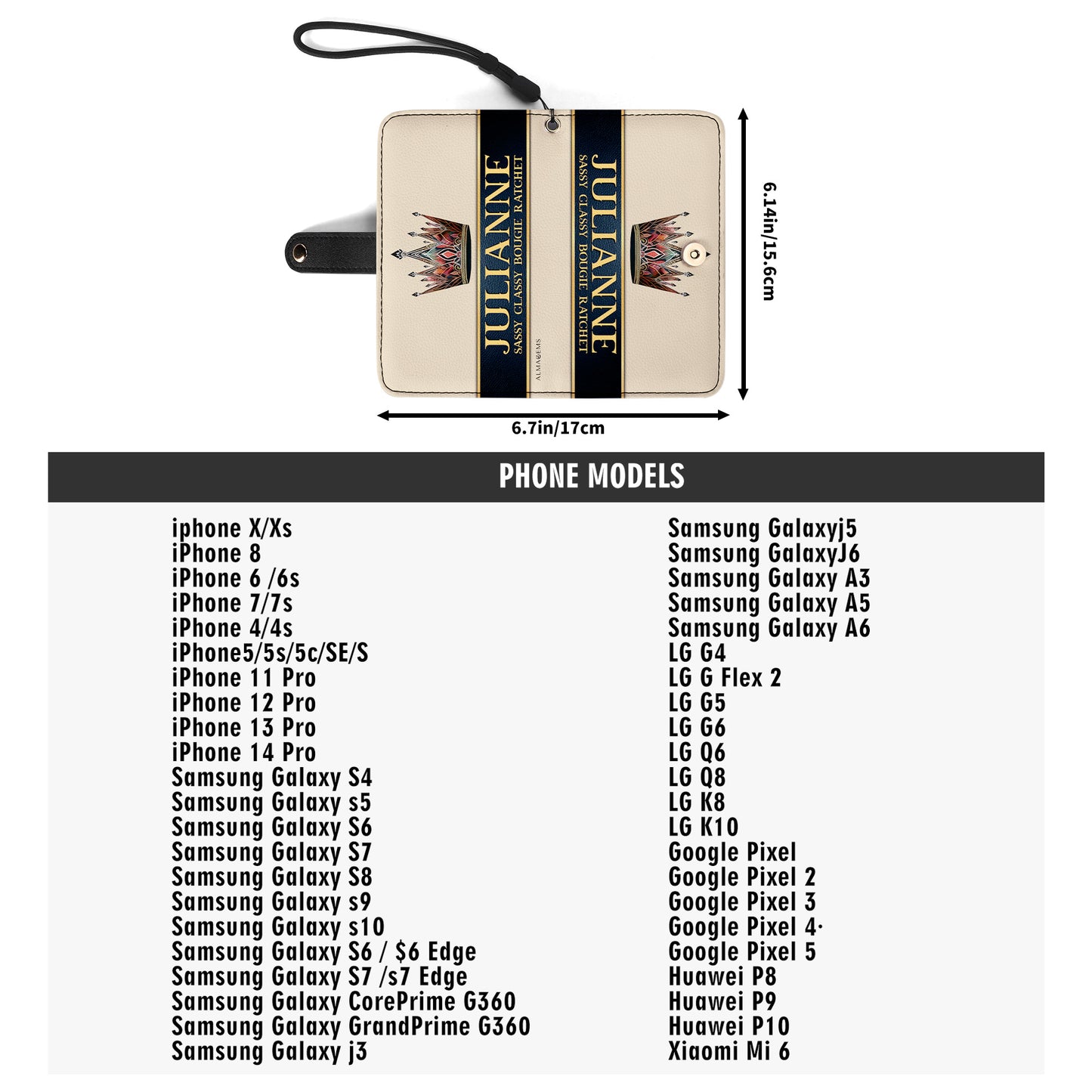 Queen Beige - Cartera de cuero personalizada para teléfono - Q02BGPW