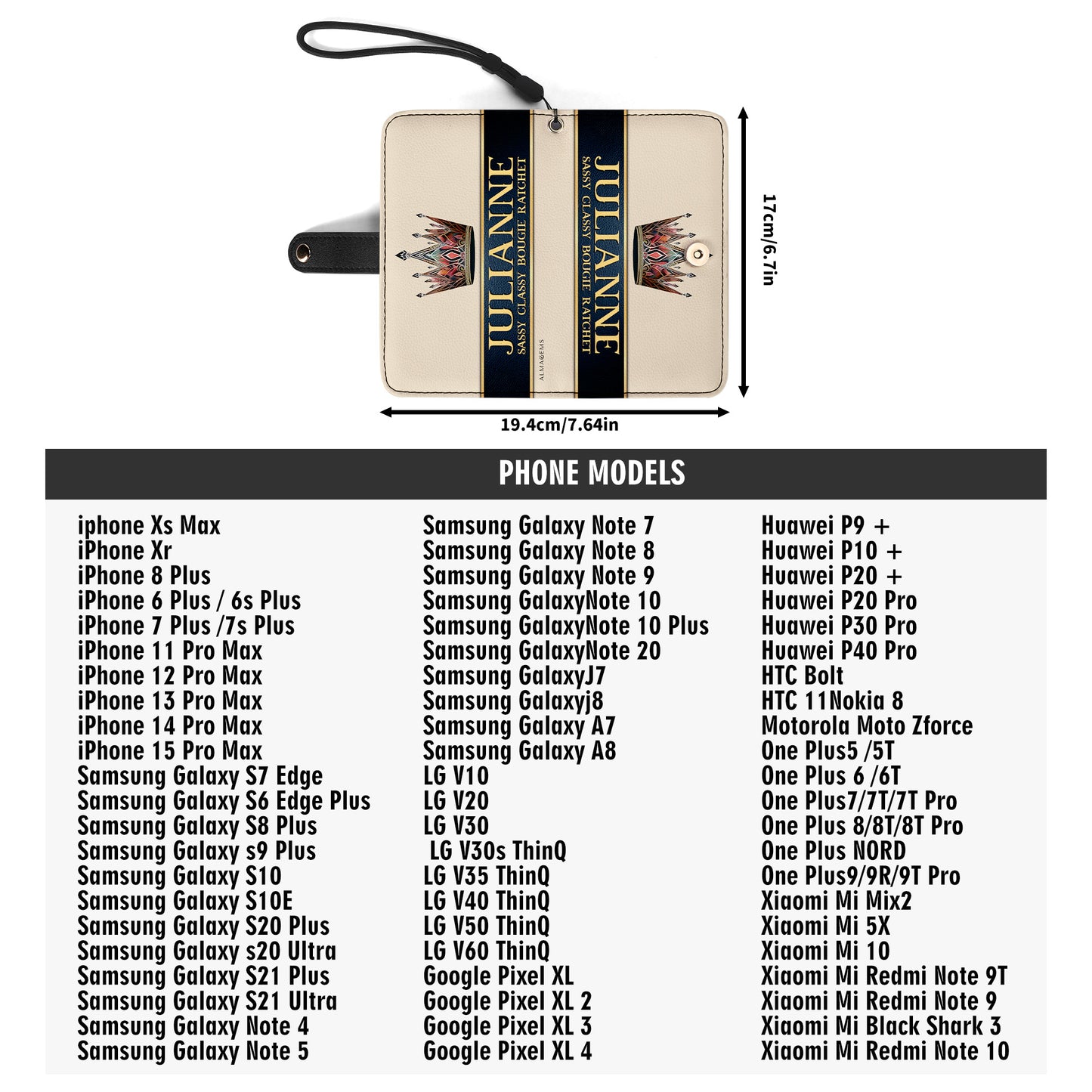 Queen Beige - Cartera de cuero personalizada para teléfono - Q02BGPW