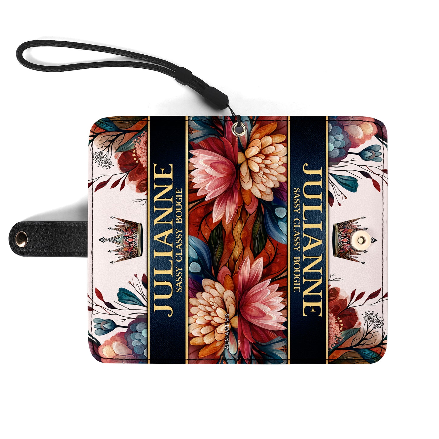 Cartera de cuero personalizada para teléfono Queen Flowers - Q02FPW