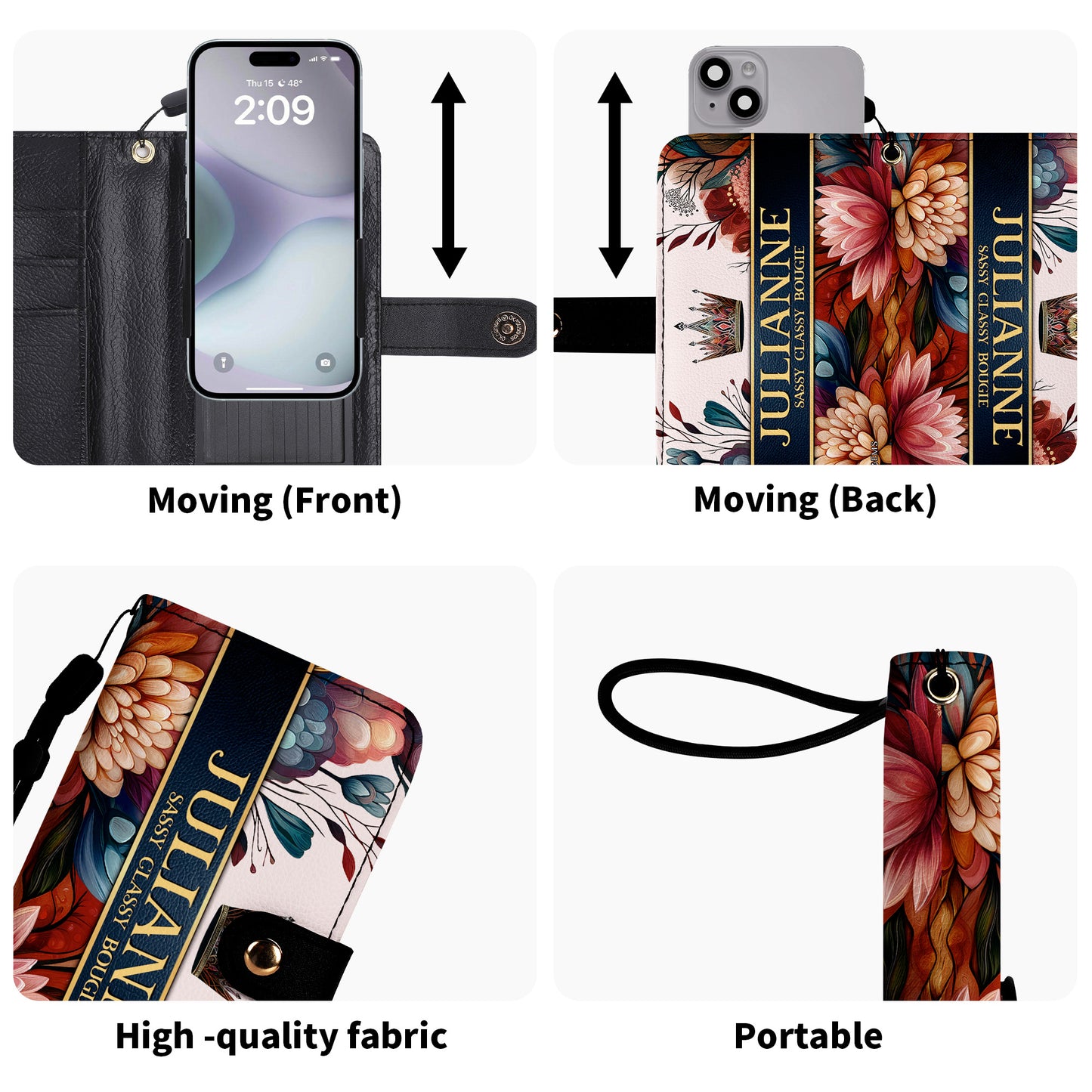 Cartera de cuero personalizada para teléfono Queen Flowers - Q02FPW