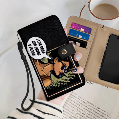 Personalice con arte y texto personalizados - Billetera de cuero personalizada para teléfono - QCUSTOM01PW