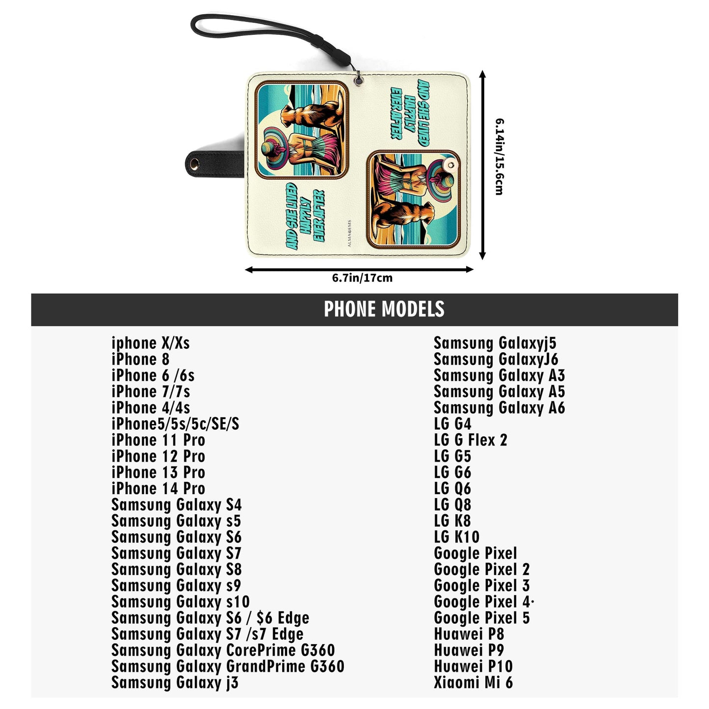 Arte y texto personalizados especiales para mascotas: billetera de cuero para teléfono personalizada - QCUSTOM06PW