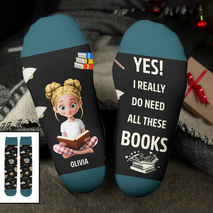 Yes I Really Do Need All These Books Socks - Personalized Crew Socks - READ001_CSOCK