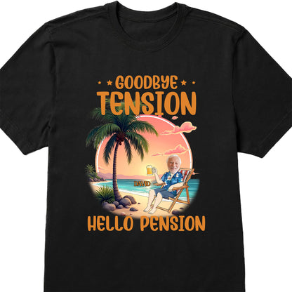 Goodbye Tension Hello Pension, Palm Tree And Relaxing Beach Scene