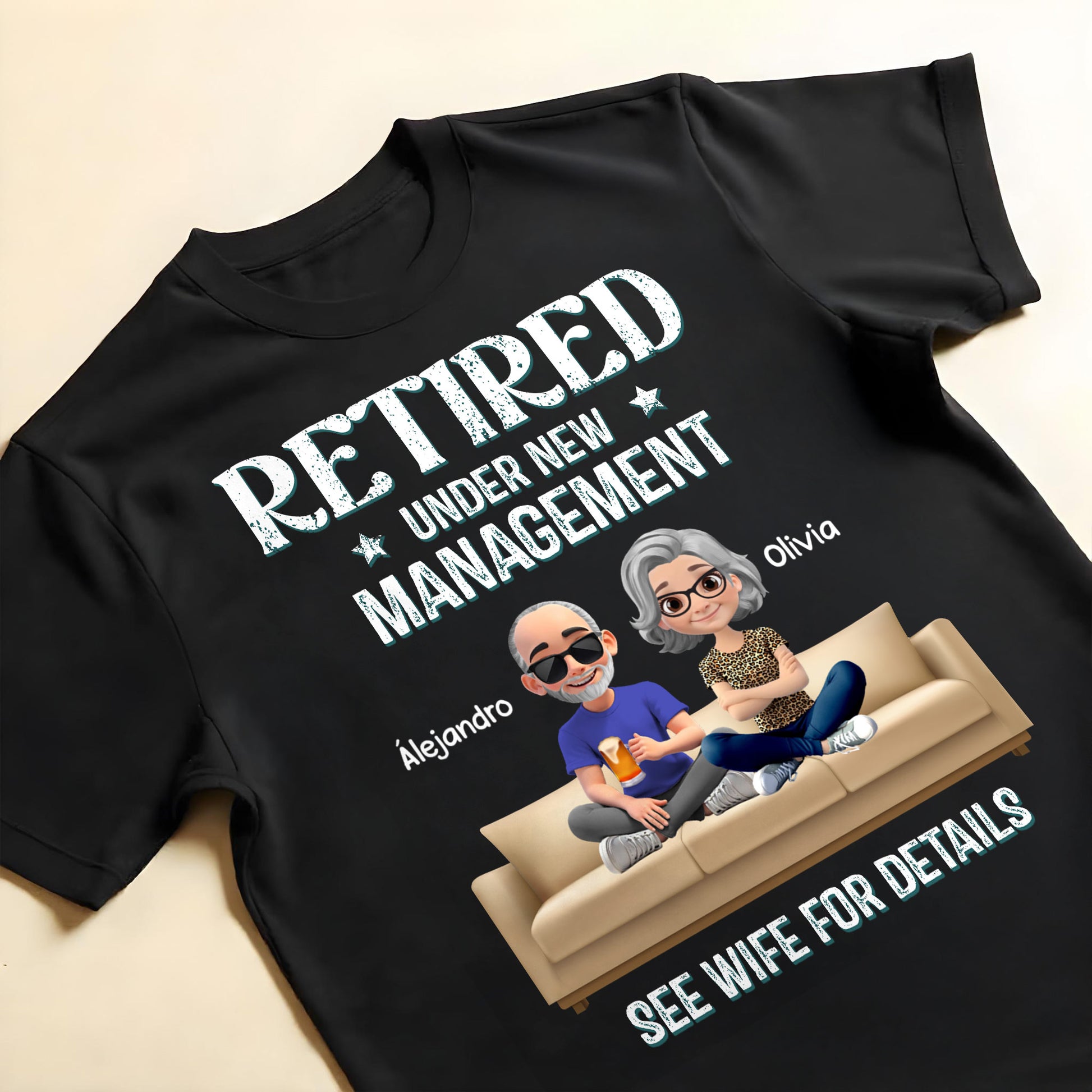 Retired Under New Management See Wife For Details, Couch and Cartoon Couple