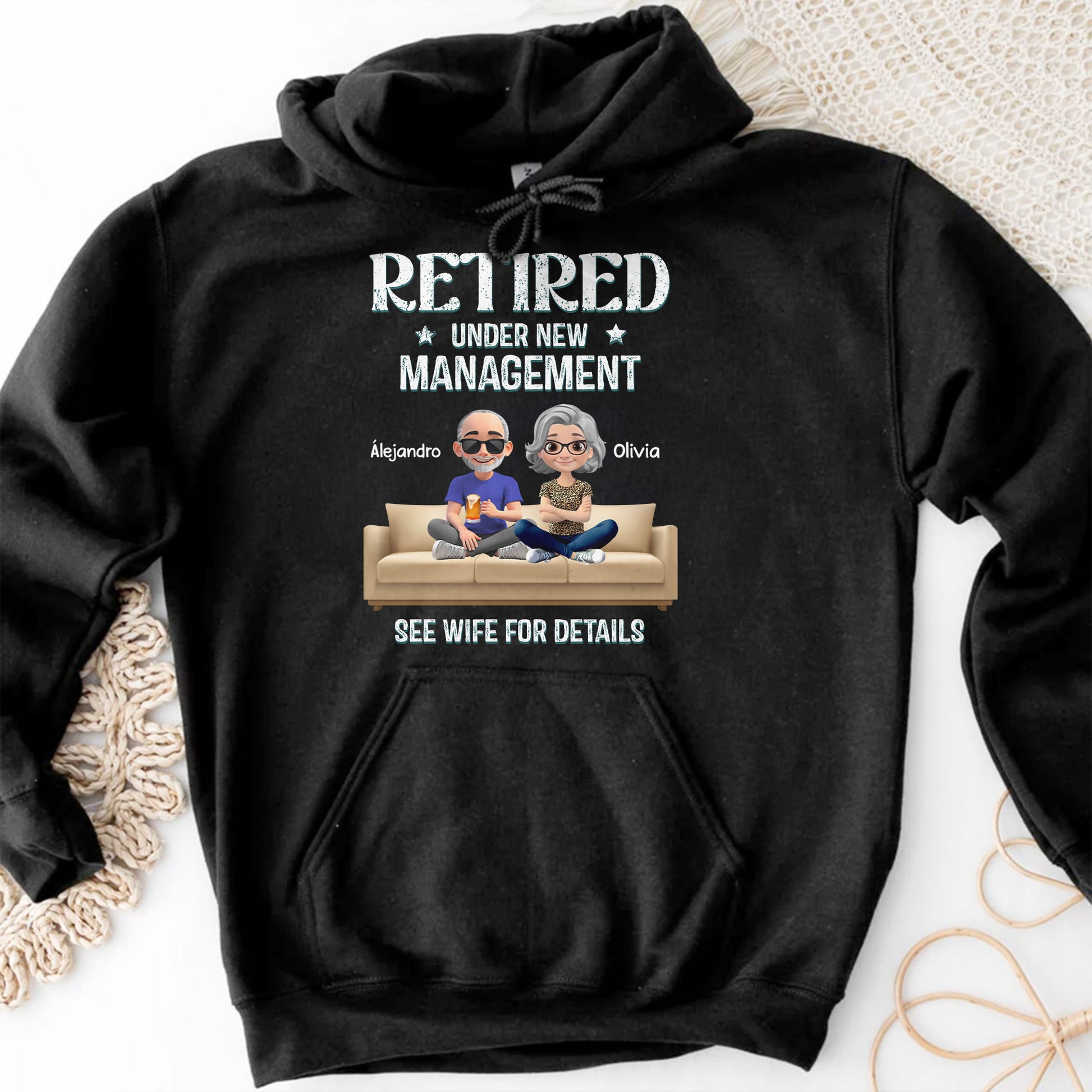 Retired Under New Management See Wife For Details, Couch and Cartoon Couple
