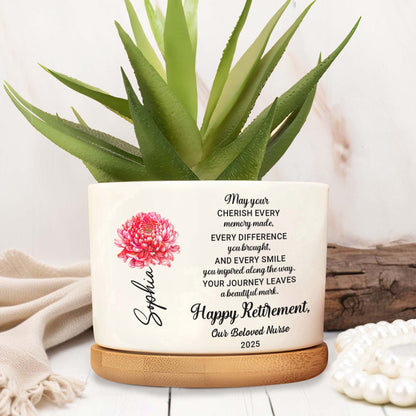 Happy Retirement, Flower - Personalized Ceramic Plant Pot - RETIRE011_CEP