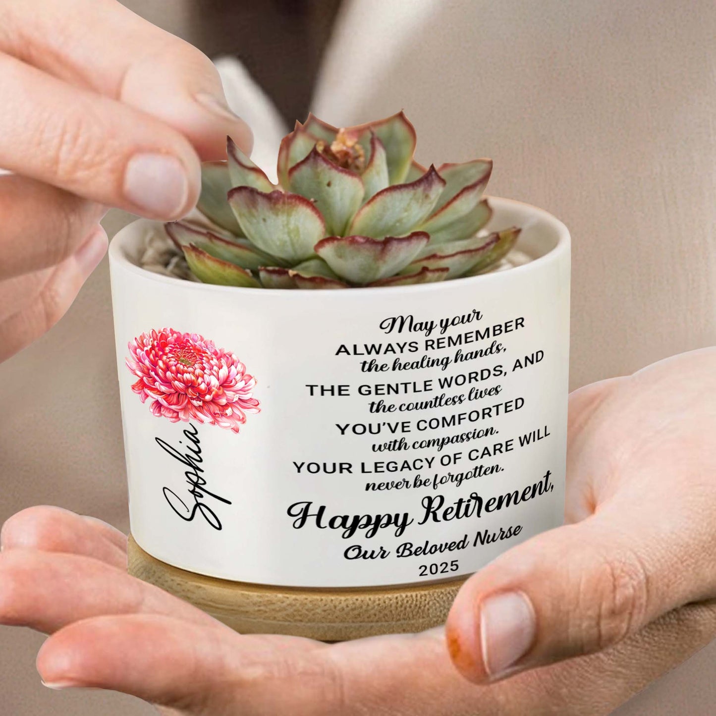 Happy Retirement, Flower - Personalized Ceramic Plant Pot - RETIRE011_CEP