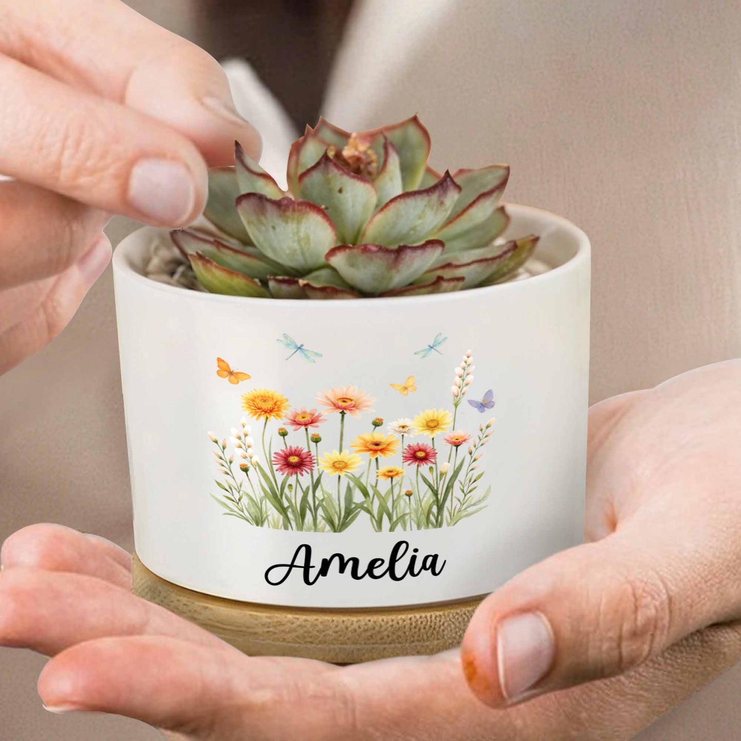 Personalized Flower And Butterfly Ceramic Pot