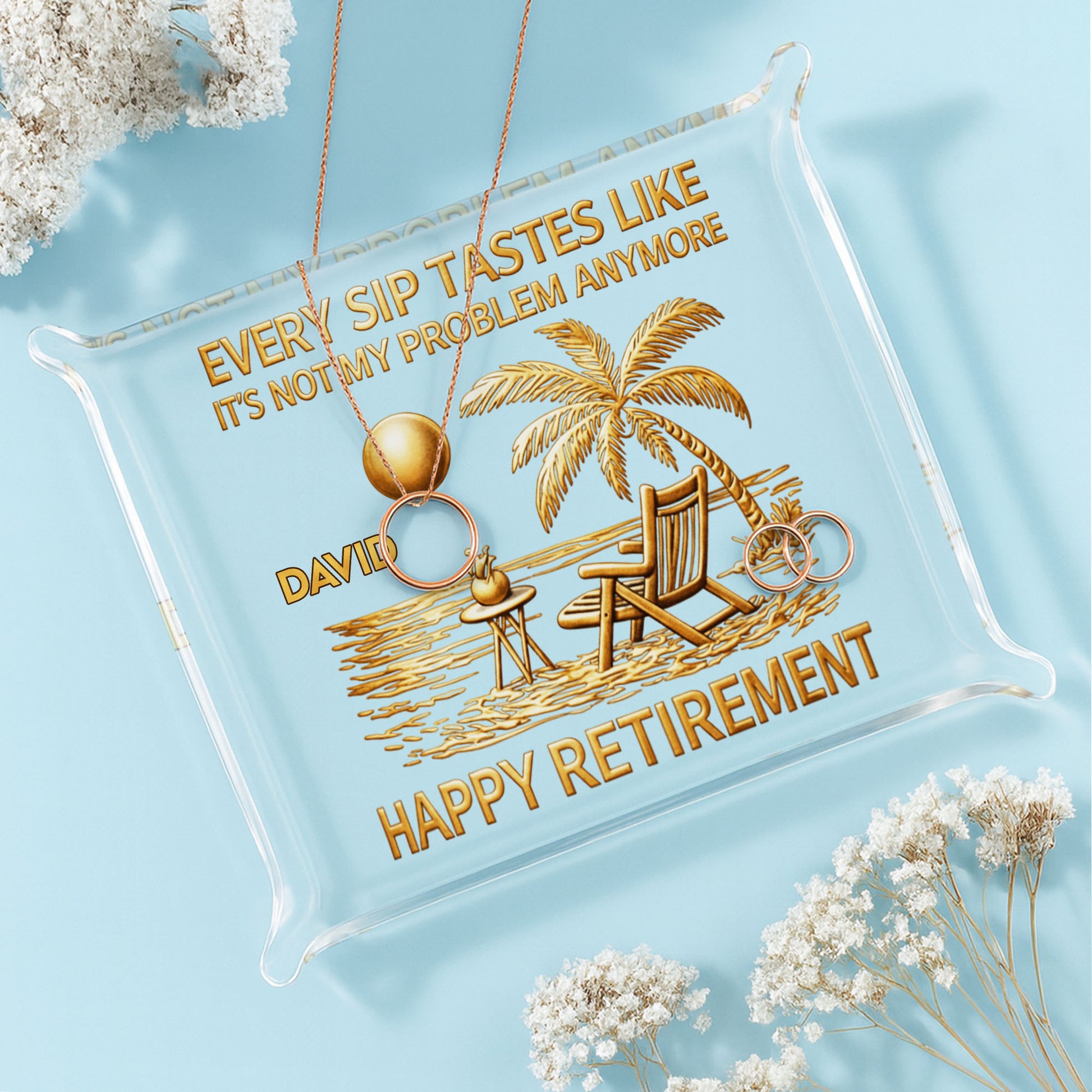 Every Sip Tastes Like Happy Retirement Beach Chair Palm Tree