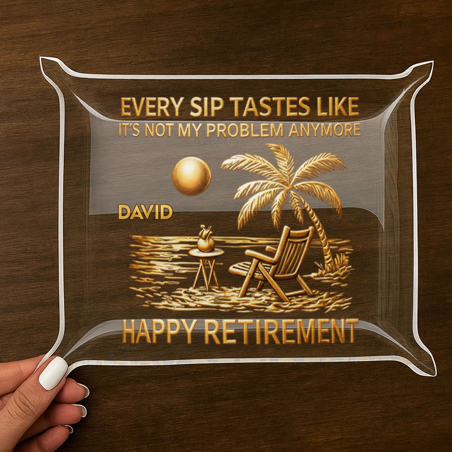 Every Sip Tastes Like Happy Retirement Beach Chair Palm Tree