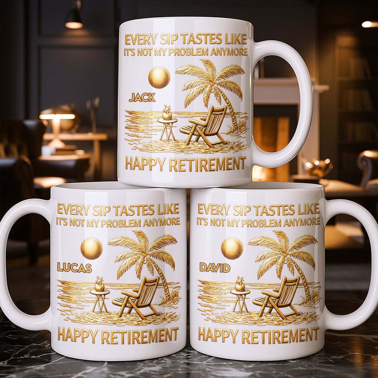Every Sip Tastes Like Happy Retirement Palm Tree and Beach Design - Personalized Custom Coffee Mug - RETIRE014_MG