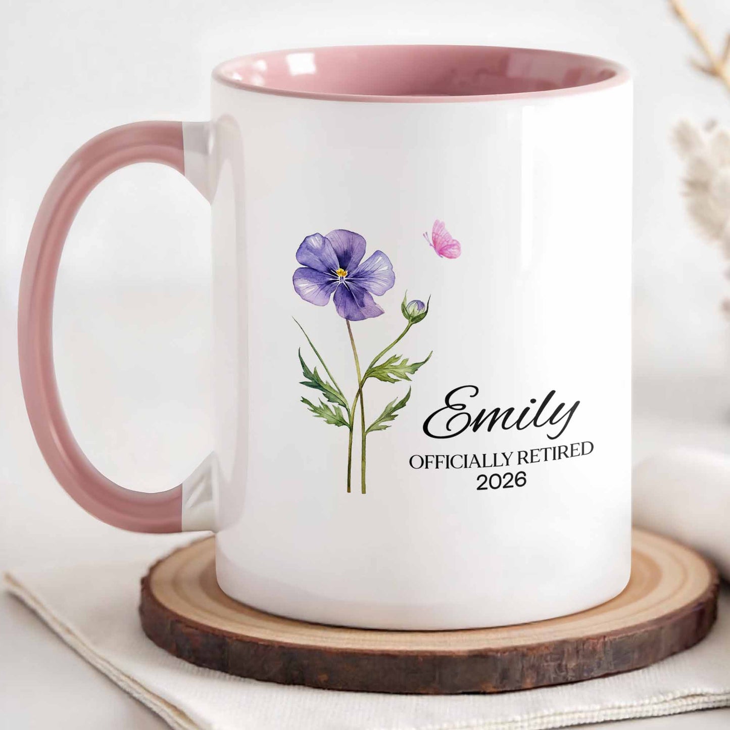 Officially Retired Purple Flower And Butterfly Personalized Design - Personalized Custom Accent Mug - RETIRE017_AMUG