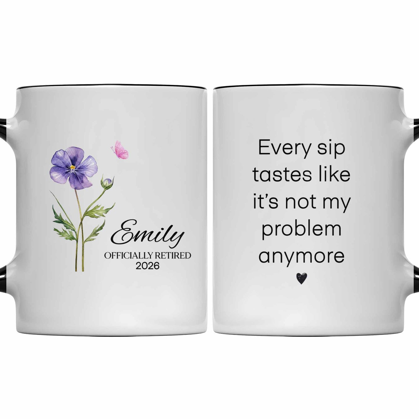 Officially Retired Purple Flower And Butterfly Personalized Design - Personalized Custom Accent Mug - RETIRE017_AMUG