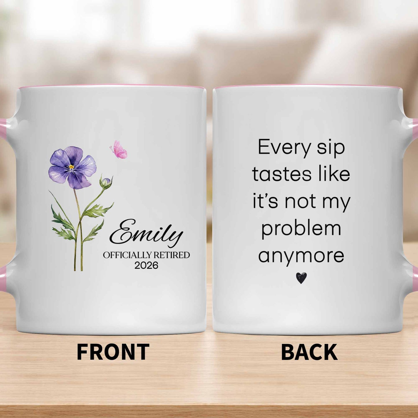 Officially Retired Purple Flower And Butterfly Personalized Design - Personalized Custom Accent Mug - RETIRE017_AMUG