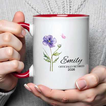 Officially Retired Purple Flower And Butterfly Personalized Design - Personalized Custom Accent Mug - RETIRE017_AMUG