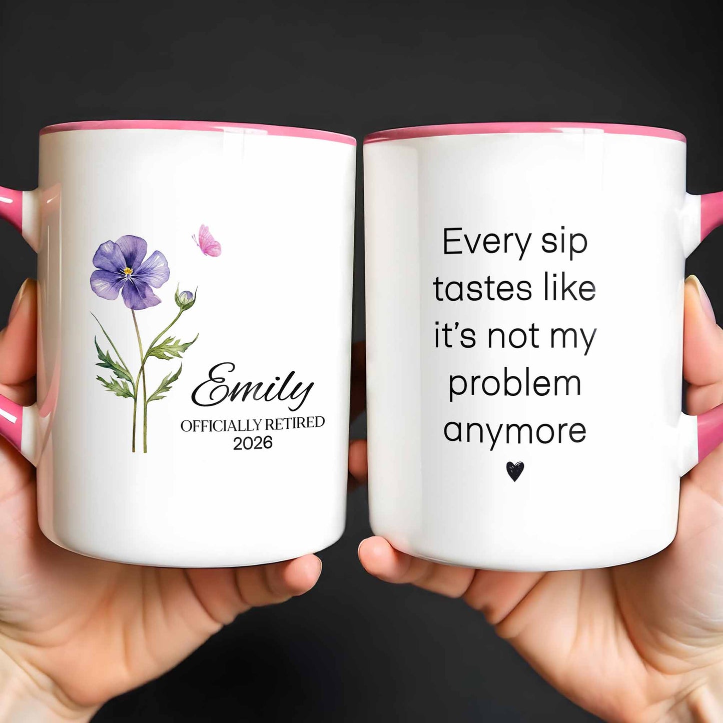 Officially Retired Purple Flower And Butterfly Personalized Design - Personalized Custom Accent Mug - RETIRE017_AMUG