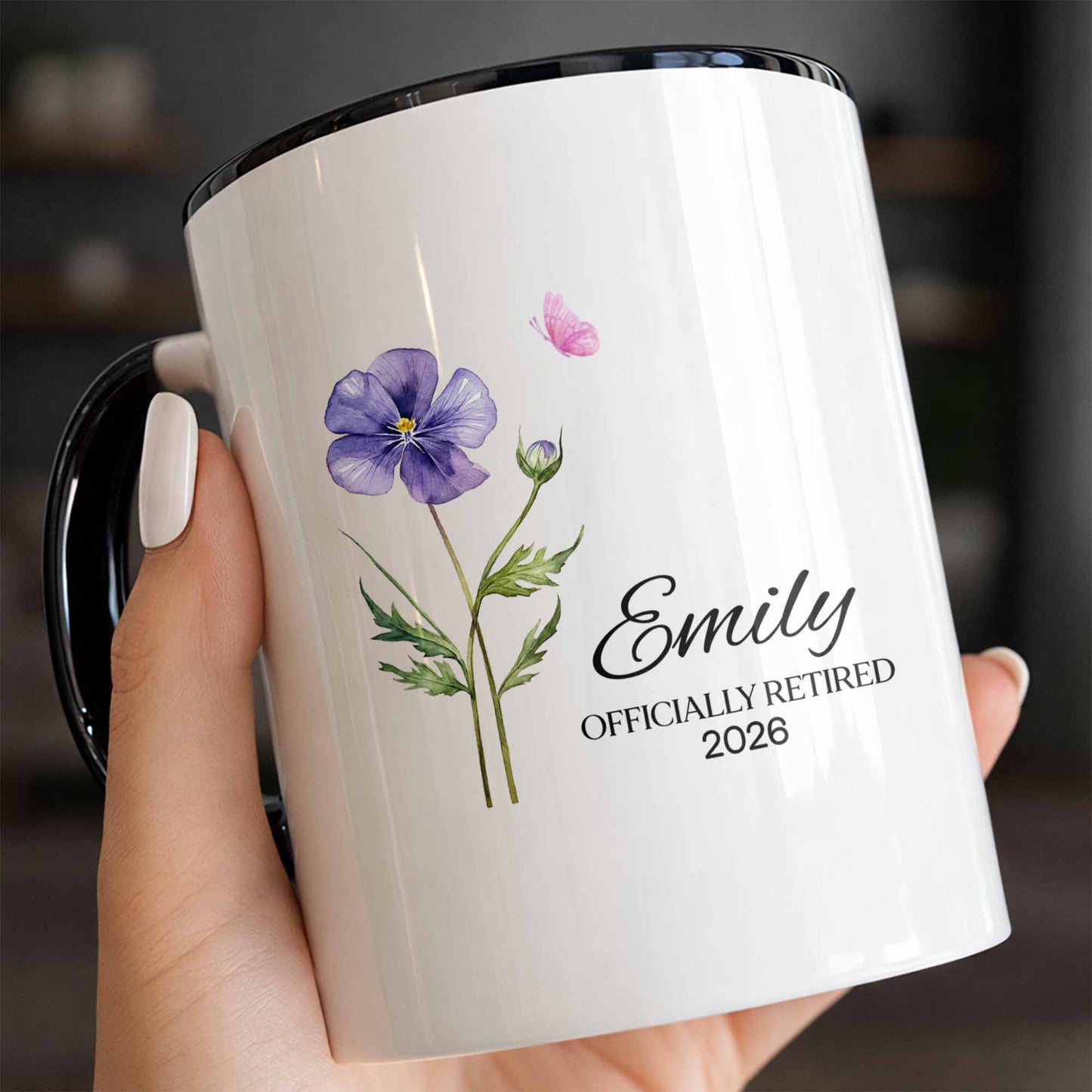 Officially Retired Purple Flower And Butterfly Personalized Design - Personalized Custom Accent Mug - RETIRE017_AMUG
