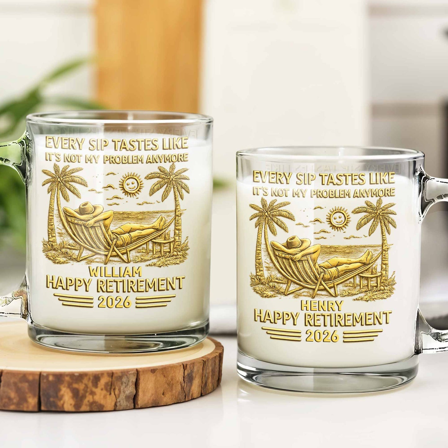 Every Sip Tastes Like It's Not My Problem Anymore Retirement Palm Tree Hammock - Personalized Custom Glass Mug - RETIRE026_GLM