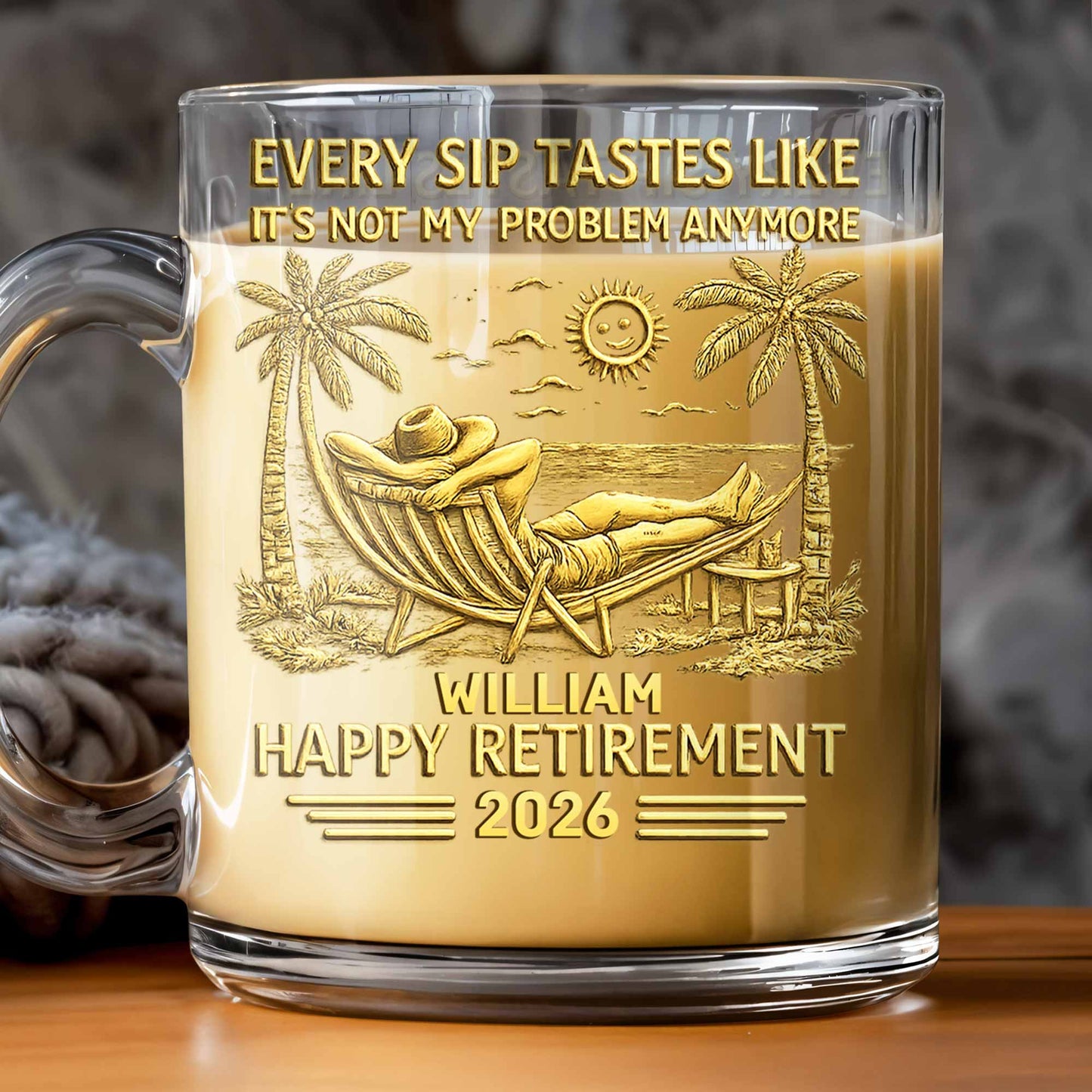 Every Sip Tastes Like It's Not My Problem Anymore Retirement Palm Tree Hammock - Personalized Custom Glass Mug - RETIRE026_GLM
