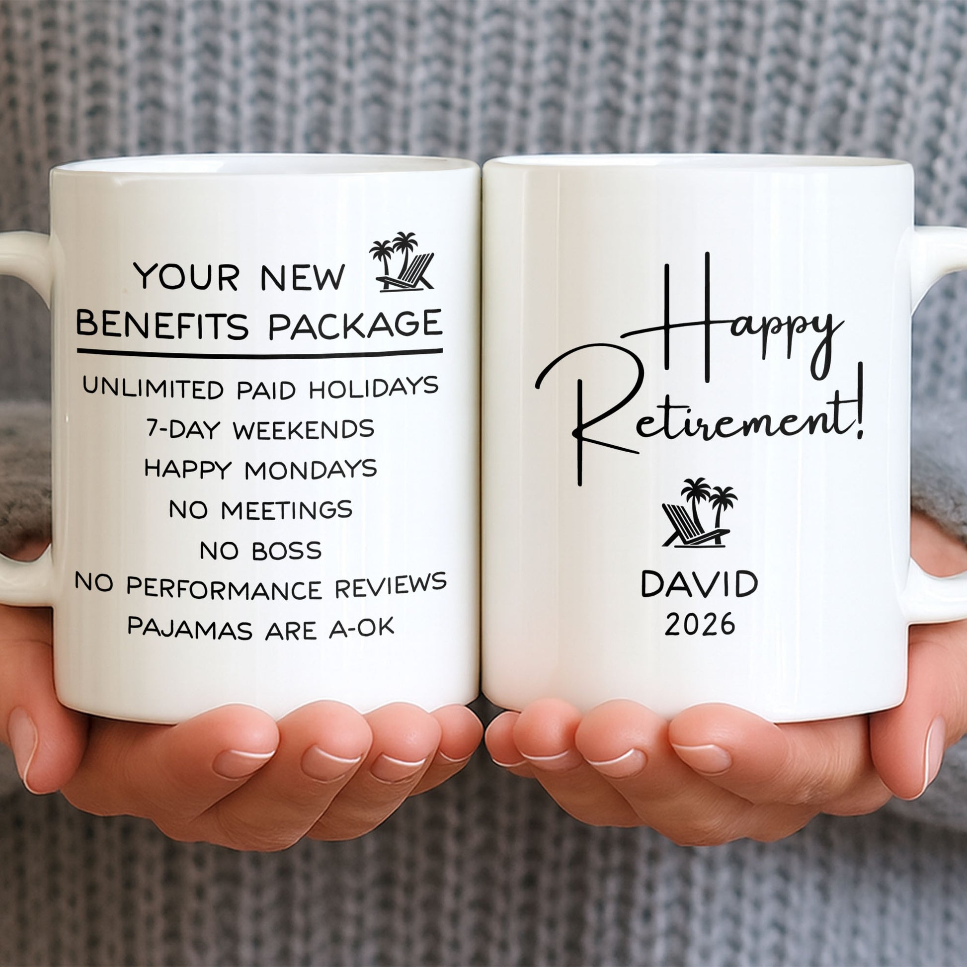 Happy Retirement Our New Benefits Package With Beach Chair And Palm Trees