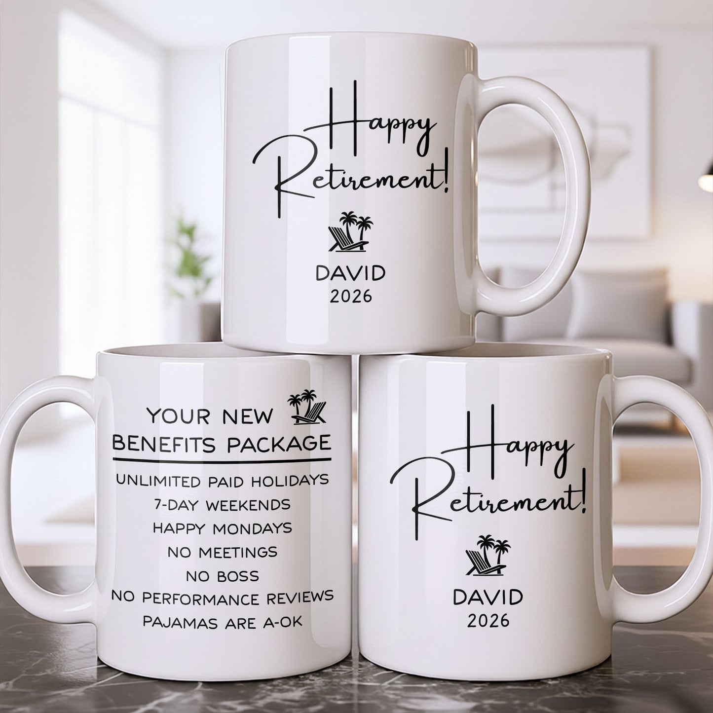 Happy Retirement Our New Benefits Package With Beach Chair And Palm Trees