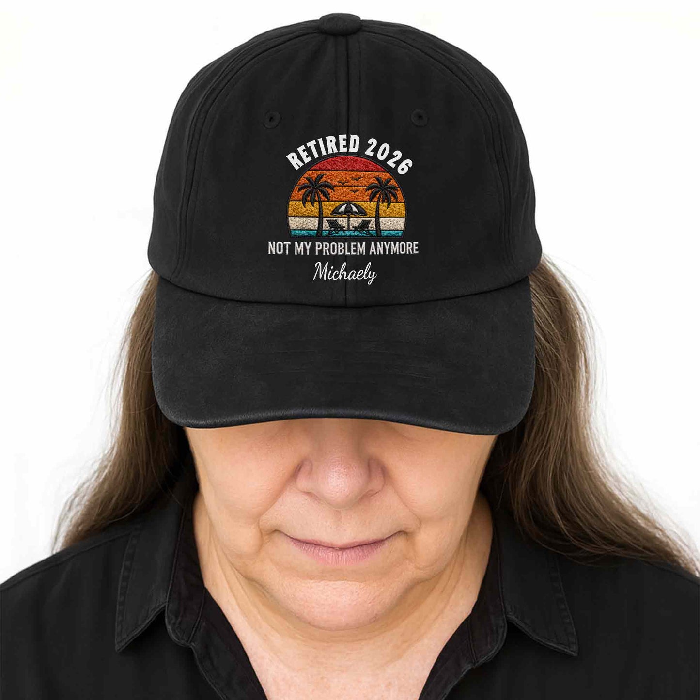 Not My Problem Anymore Retirement Palm Trees Beach Sunset - Personalized Custom Washed Denim Cap - RETIRE156_WDCAP
